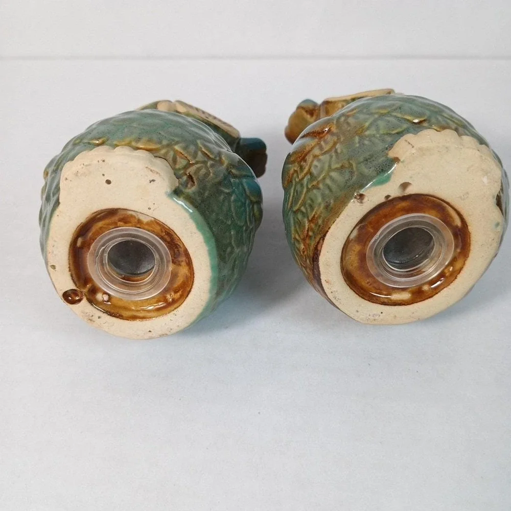 Vintage MCM Glazed Ceramic Clay Owl Salt Pepper Shakers 3.5